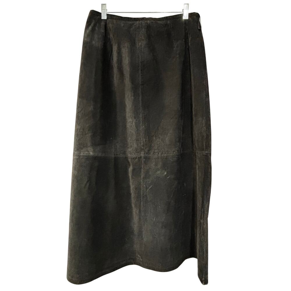 Style & Co black suede leather maxi skirt fully lined size 12 classic A-line